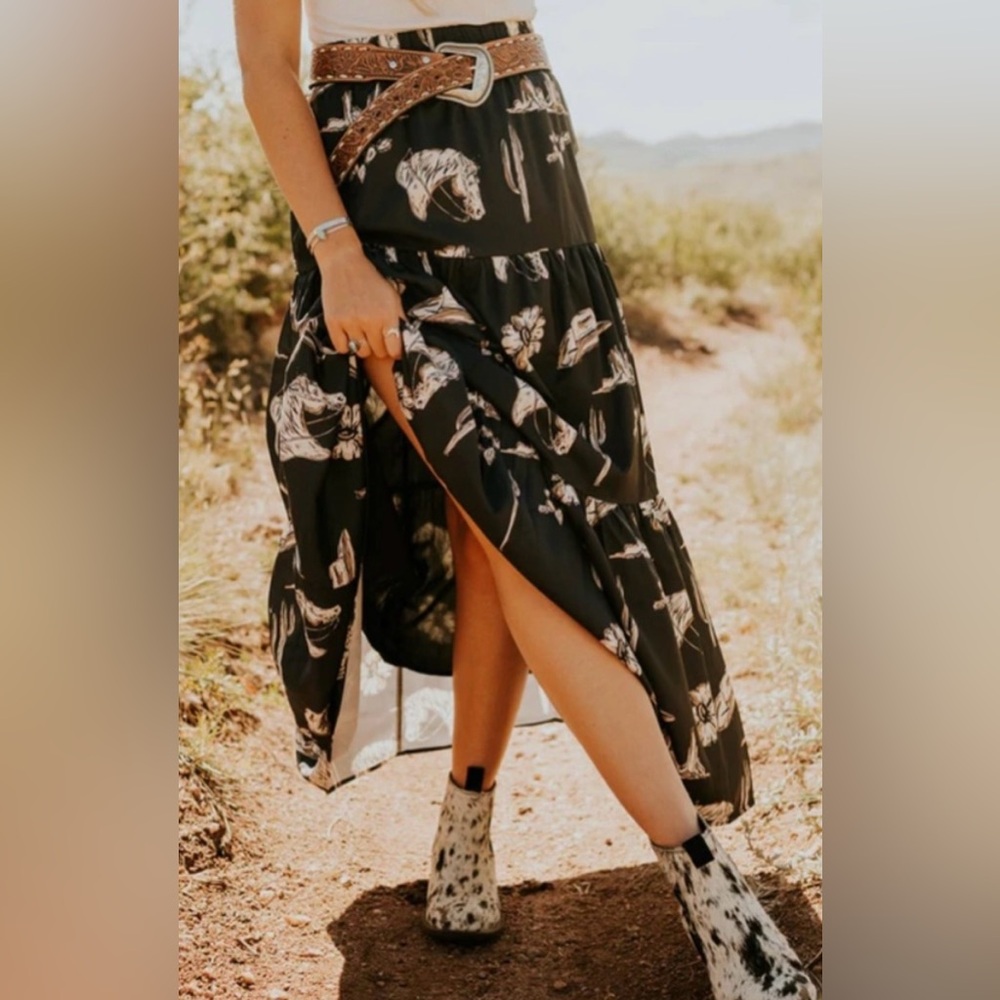 Western Black and Cream Maxi Skirt